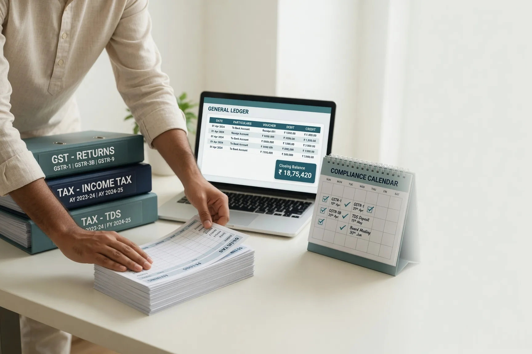 Finance and compliance ownership — GST, TDS, general ledger